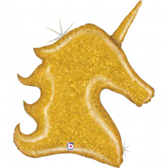Шар Фигура, Голова единорога Золотой глиттер (в упаковке)