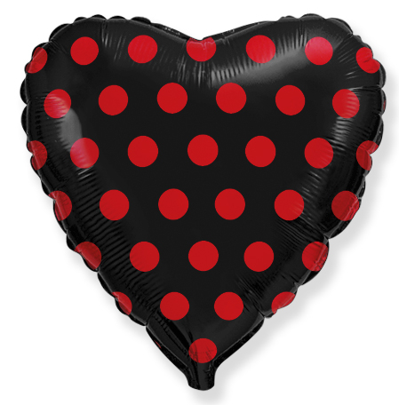 Шар Сердце, Красные точки, Черный (в упаковке)
