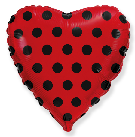 Шар Сердце, Черные точки, Красный (в упаковке)