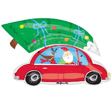 Шар Фигура Санта на машине (в упаковке)