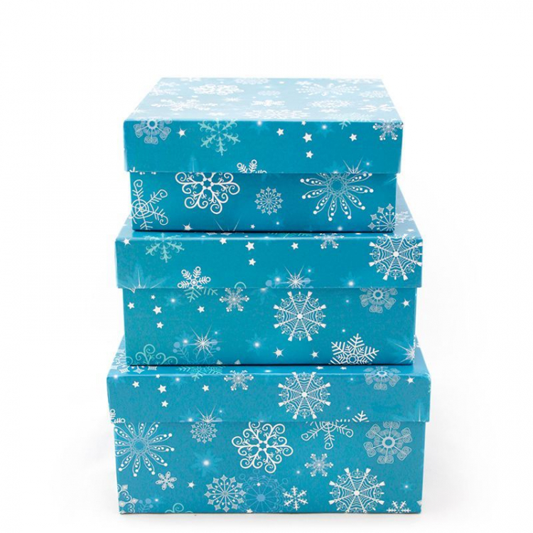 Набор подарочных коробок 3 в 1 "Снежинки на голубом"