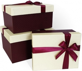 Набор подарочных коробок 3 в 1 Атласный бант, Тиснение ромб, Бордовый