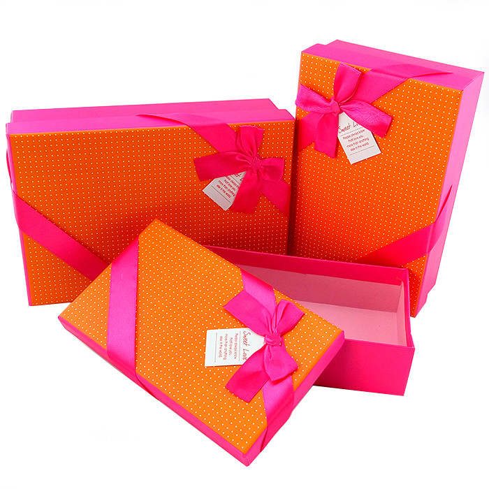 Набор коробок 3 в 1 "Сладкая любовь" Оранжевый с красным бантом / прямоугольник