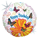 Шар Круг, Бабочки и цветок С днём рождения Голография / Butterfly (в упаковке)